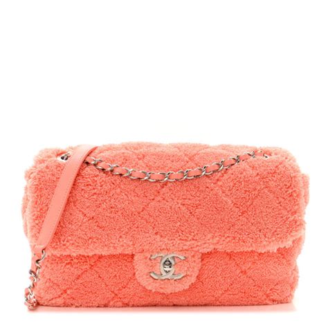 CHANEL Terry Cotton Quilted Coco Beach Single Flap Pink 